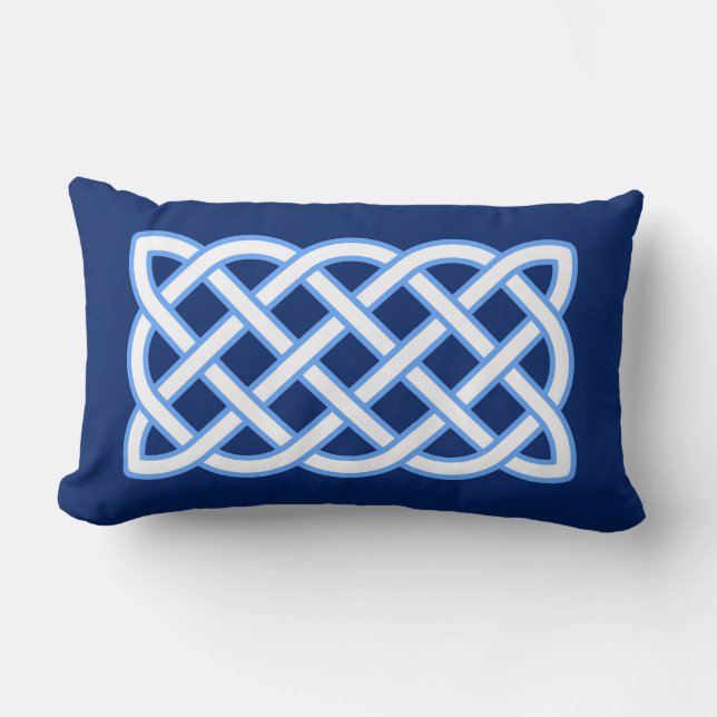 Celtic Knot Mönster, Cobalt Blue och White Lumbarkudde (Framsida)
