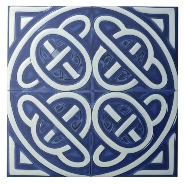 Celtic Knot Navy Blue and White Celtic Kakelplatta (Framsidan)
