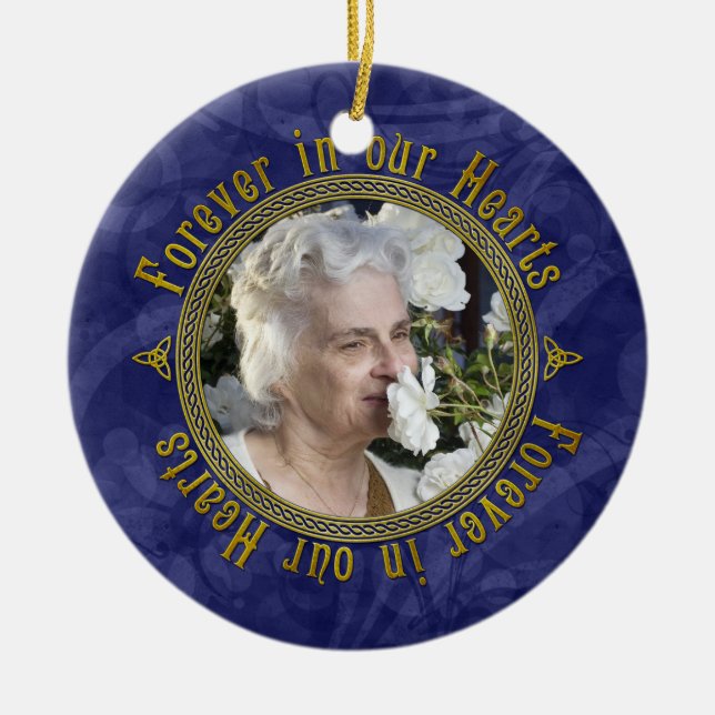 Celtic Knot Navy Blue Memorial Photo jul Julgransprydnad Keramik (Framsidan)