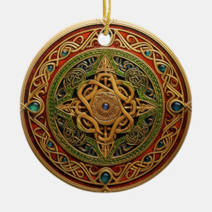 Celtic Knot Red Grönt Guld Knotwork Julgransprydnad Keramik
