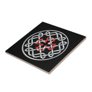 Celtic Knot Red Metallic Ceramic Tile Kakelplatta