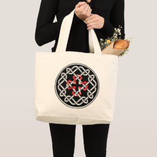 Celtic Knot Red Metallic Jumbo White Tote Tygkasse