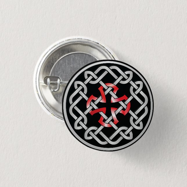 Celtic Knot Red Metallic Round Button Knapp (Framsida & baksida)