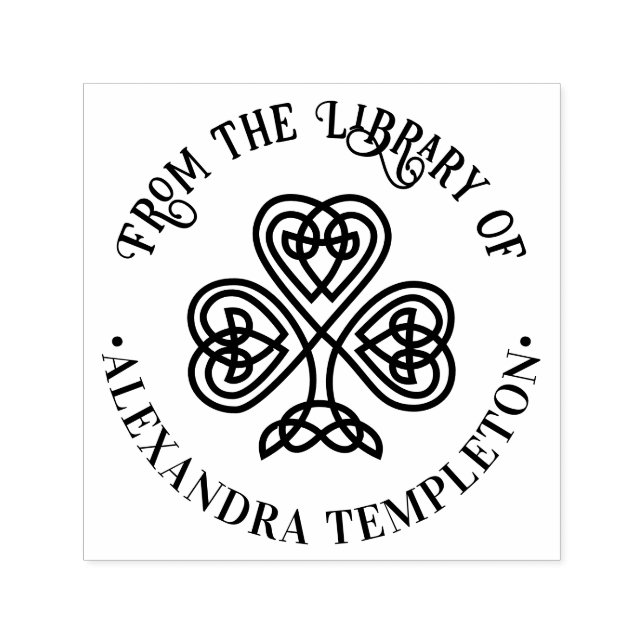 Celtic Knot Shamrock Bibliotek Bok Namn #3P Självfärgande Stämpel (Design)