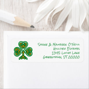 Celtic Knot Shamrock Irish Färg Returadress Etikett