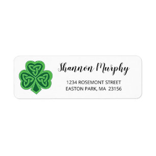 Celtic Knot Shamrock Modern Calligraphy Script Returadress Etikett