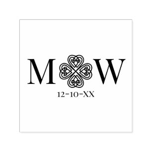 Celtic Knot Shamrock par 2 Init Monogram Datum Självfärgande Stämpel