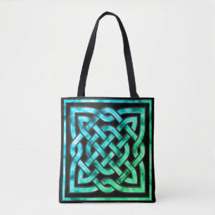 Celtic Knot - Square Gräns Blue Grönt Tote Bag-säc Tygkasse