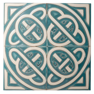 Celtic Knot Turcos och White Celtic Kakelplatta