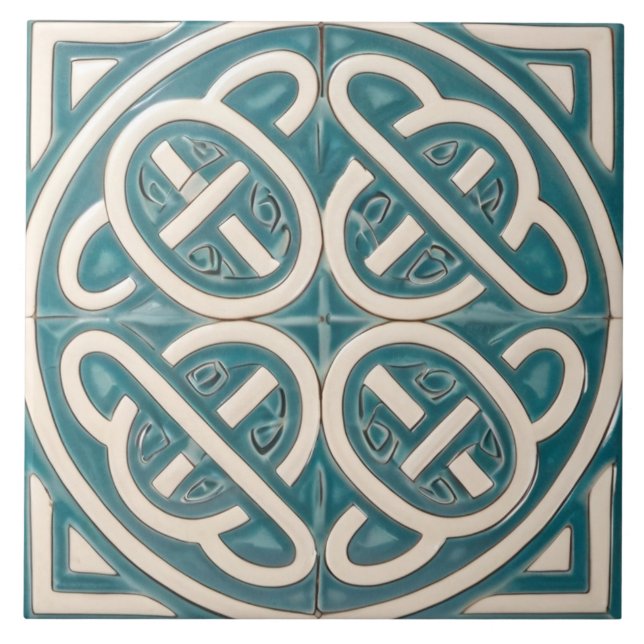 Celtic Knot Turcos och White Celtic Kakelplatta (Framsidan)
