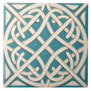 Celtic Knot Turkvoise och White Irish Kakelplatta