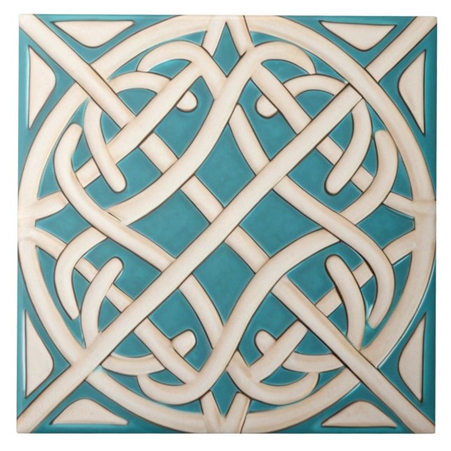 Celtic Knot Turkvoise och White Irish Kakelplatta (Framsidan)
