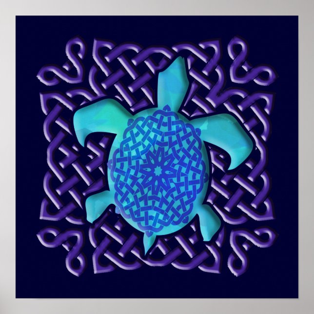Celtic Knot Turtle (Blue) Poster (Framsidan)