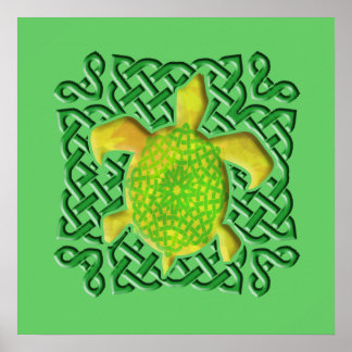 Celtic Knot Turtle (Grönt) Poster