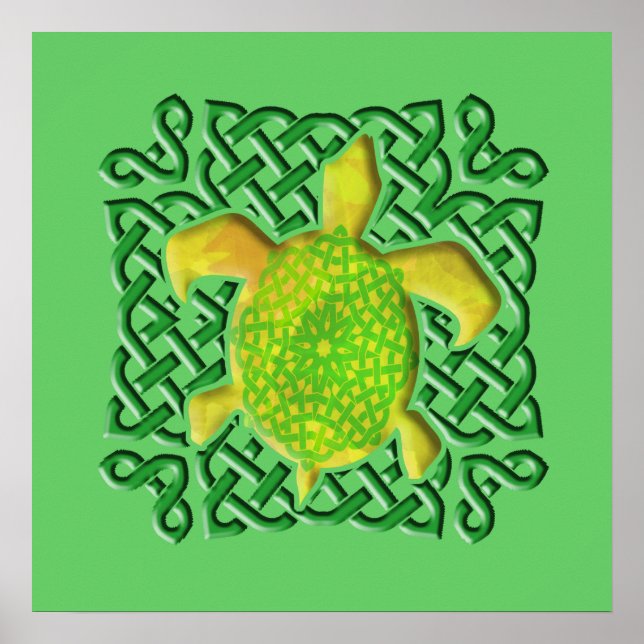 Celtic Knot Turtle (Grönt) Poster (Framsidan)