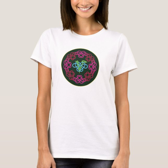 Celtic Knot Work Vegan Polyamory Heart Circle Tee Shirt (Framsida)