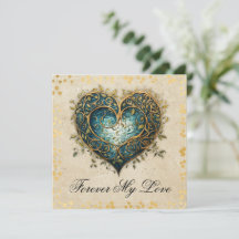 Celtic Knotwork Blue and Guld Heart Flat Card