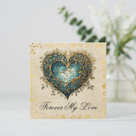 Celtic Knotwork Blue and Guld Heart Flat Card