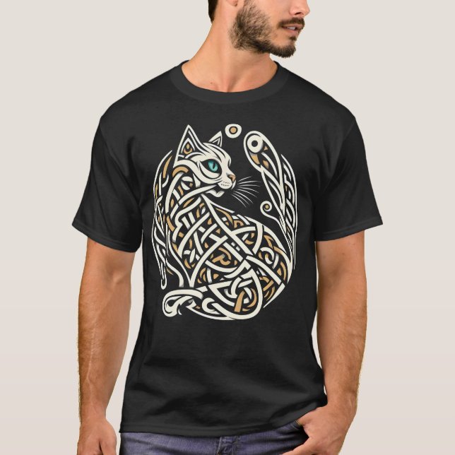Celtic Knotwork Cat Art T-Shirt (Framsida)