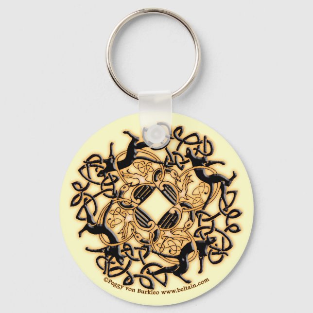 Celtic Knotwork Cats Keychain, White Nyckelring (Framsida)
