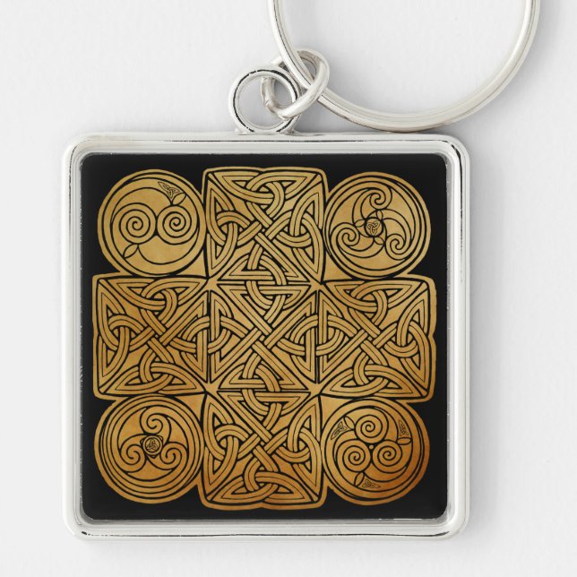 Celtic Knotwork Kor Fyrkantig Silverfärgad Nyckelring (Framsidan)
