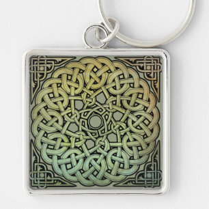 Celtic Knotwork Mandala Fyrkantig Silverfärgad Nyckelring