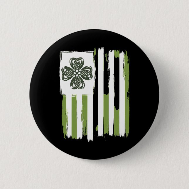 Celtic Knut Fyrbladiga Klöver Ränder Design St Pat Knapp (Framsida)