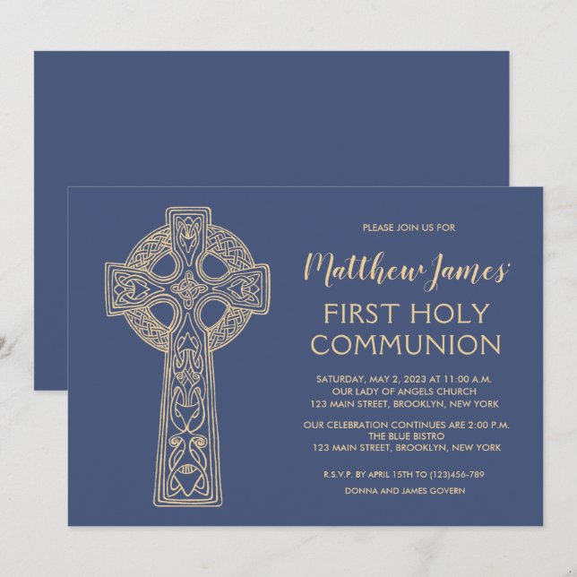 Celtic Kor First Communion Call for Boys Inbjudningar (Fram/baksida)