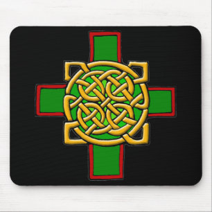 Celtic Kor Knotwork in Grönt and Red Mousepad Musmatta