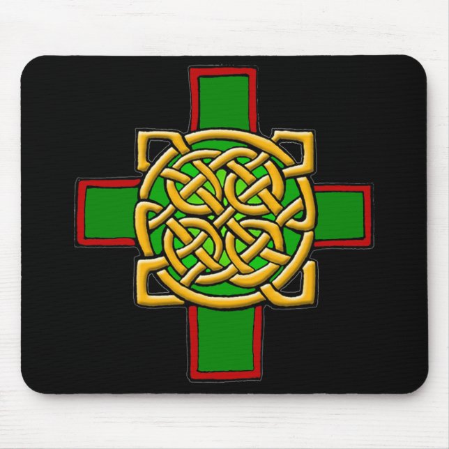 Celtic Kor Knotwork in Grönt and Red Mousepad Musmatta (Framsidan)