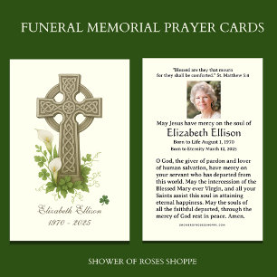 Celtic Kor Shamrocks Funeral Memorial Prayer Visitkort