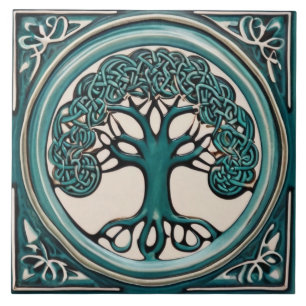 Celtic Livets träd Aqua Turquise Faux Relief Kakelplatta