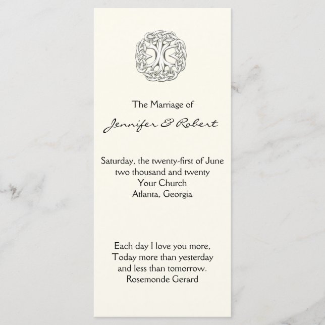 Celtic Livets träd Bröllopsprogram Program (Framsida)