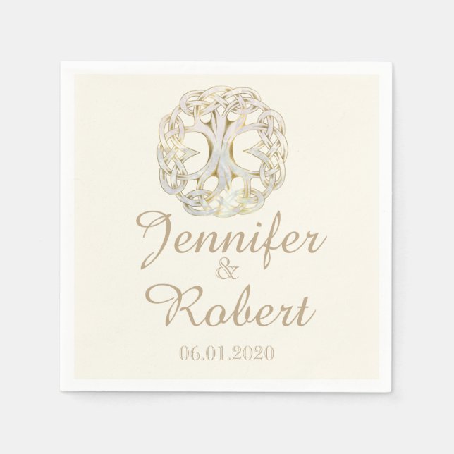 Celtic Livets träd Guld Thistle Bröllop Napkin Pappersservett (Framsidan)