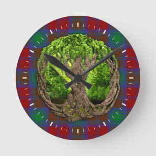 Celtic livets träd- och klanLindsay Tartan Rund Klocka