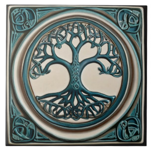 Celtic Livets träd Teal Faux Relief Celtic Tile Kakelplatta