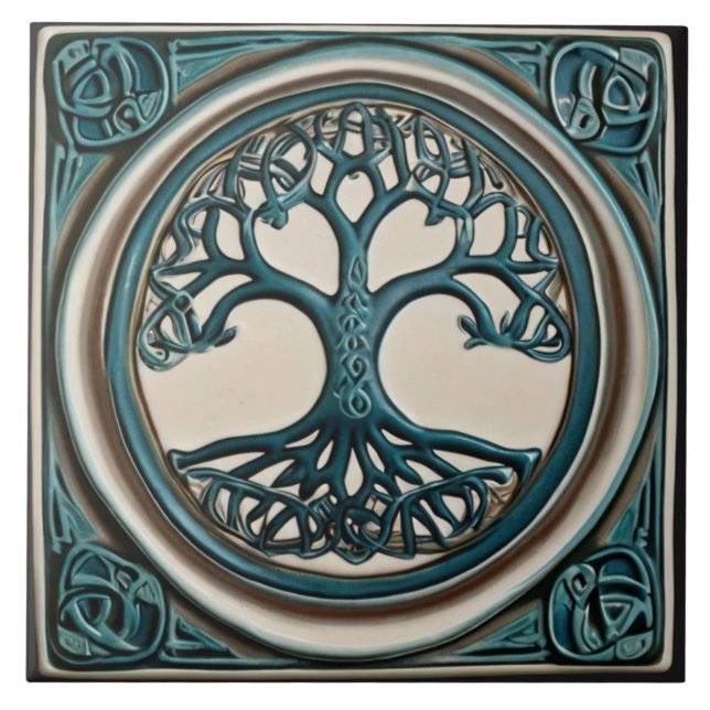 Celtic Livets träd Teal Faux Relief Celtic Tile Kakelplatta (Framsidan)