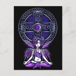 ’Celtic Lotus’ Lila Yoga Fairy Postcard Vykort