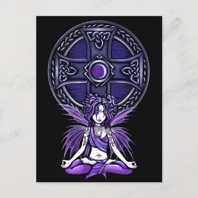 ’Celtic Lotus’ Lila Yoga Fairy Postcard Vykort (Framsida)