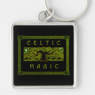 Celtic Magic - nyckelkedjan Underbara Träd Fyrkantig Silverfärgad Nyckelring