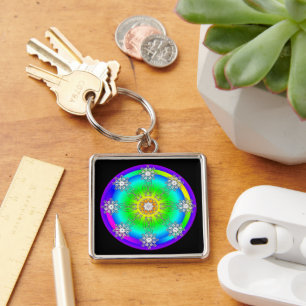 Celtic Mandala Keychain Fyrkantig Silverfärgad Nyckelring