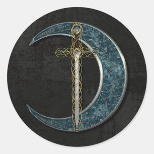 Celtic måne och svärd runt klistermärke