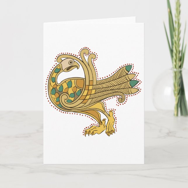 Celtic Medieval Goen Peacock, Greeting Card Kort (Framsida)