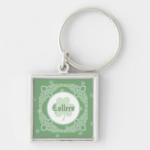 Celtic mist kvadrerar kända Keychain - grönt Fyrkantig Silverfärgad Nyckelring