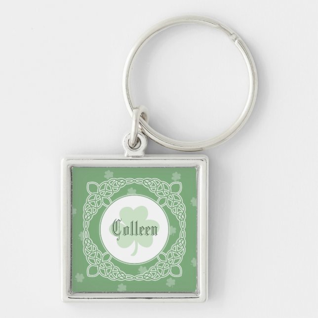 Celtic mist kvadrerar kända Keychain - grönt Fyrkantig Silverfärgad Nyckelring (Framsidan)