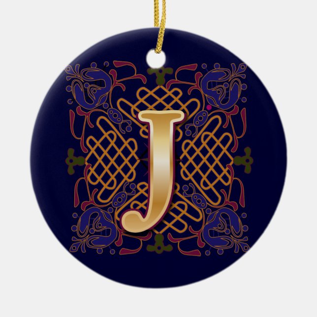 Celtic Monogrambrev J Julgransprydnad Keramik (Framsidan)