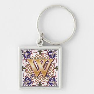 Celtic Monogrambrev W Fyrkantig Silverfärgad Nyckelring
