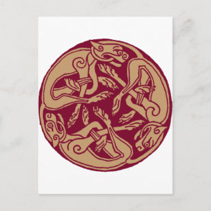 Celtic mönster med hundar - bordeaux och beige vykort