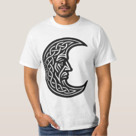 Celtic Moon‑Face Knotwork – Monochrome Ink Emblem T Shirt