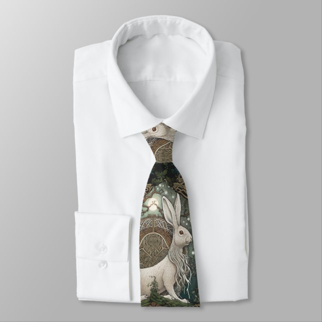 Celtic Moonlit Hare Tie, Grönt Celestial design Slips (Bunden)